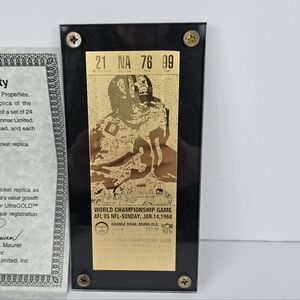 Linmar Limited Super Bowl II 24k Gold Plated Ticket Replica 343/2500
